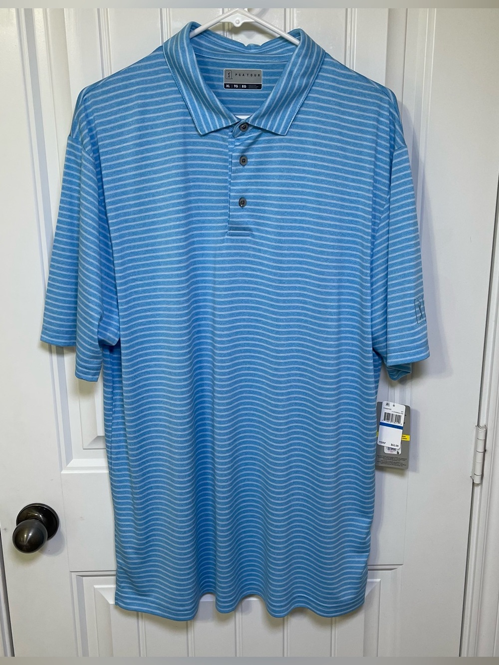 PGA Tour Men's Short Sleeve Golf Polo Shirt Blue White Stripe XL NWT